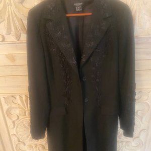 NEW KAREN KANE EMBROIDERED Beaded Fancy Long Lined Jacket Blazer Black M $329